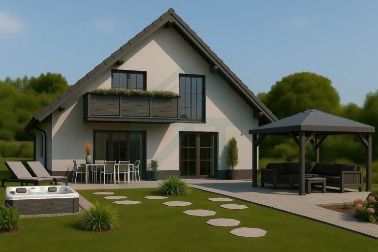 Moderne zweigeschossige Villa im Garten