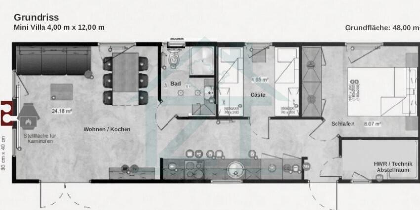 Grundriss Mini Villa 4,00 x 12,00 m