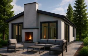 Modern Haus mit Kamin und Terrasse