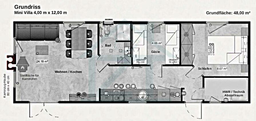 Grundriss Mini Villa 4,00 x 12,00 m