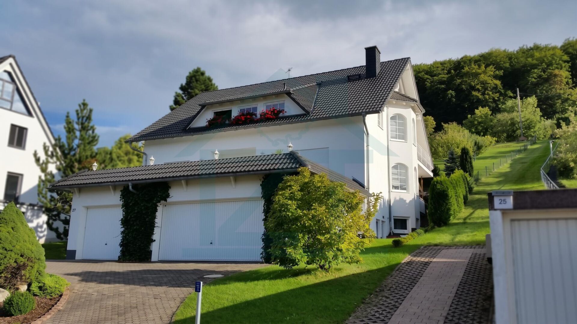 Frontansicht mit Garagen